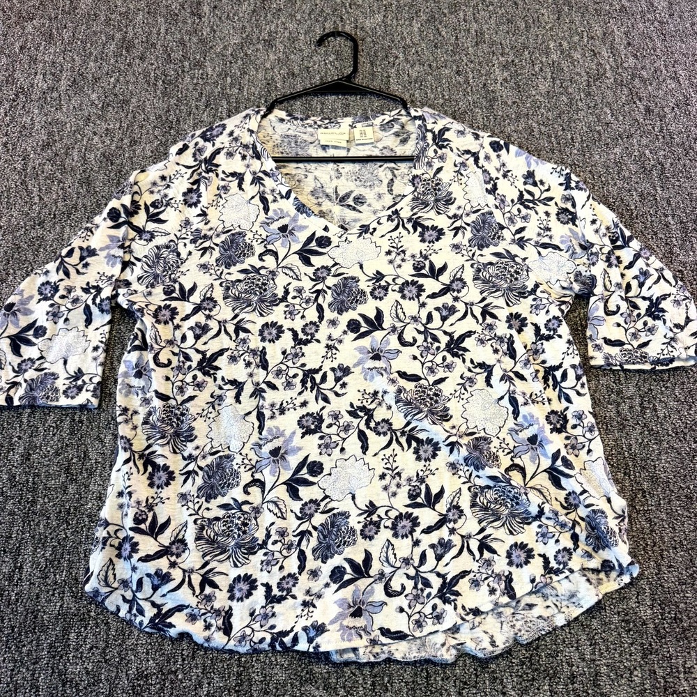 Rachel Zoe Blouse Top Womens 1X Multicolor Floral 3/4 Sleeves V-Neck Casual